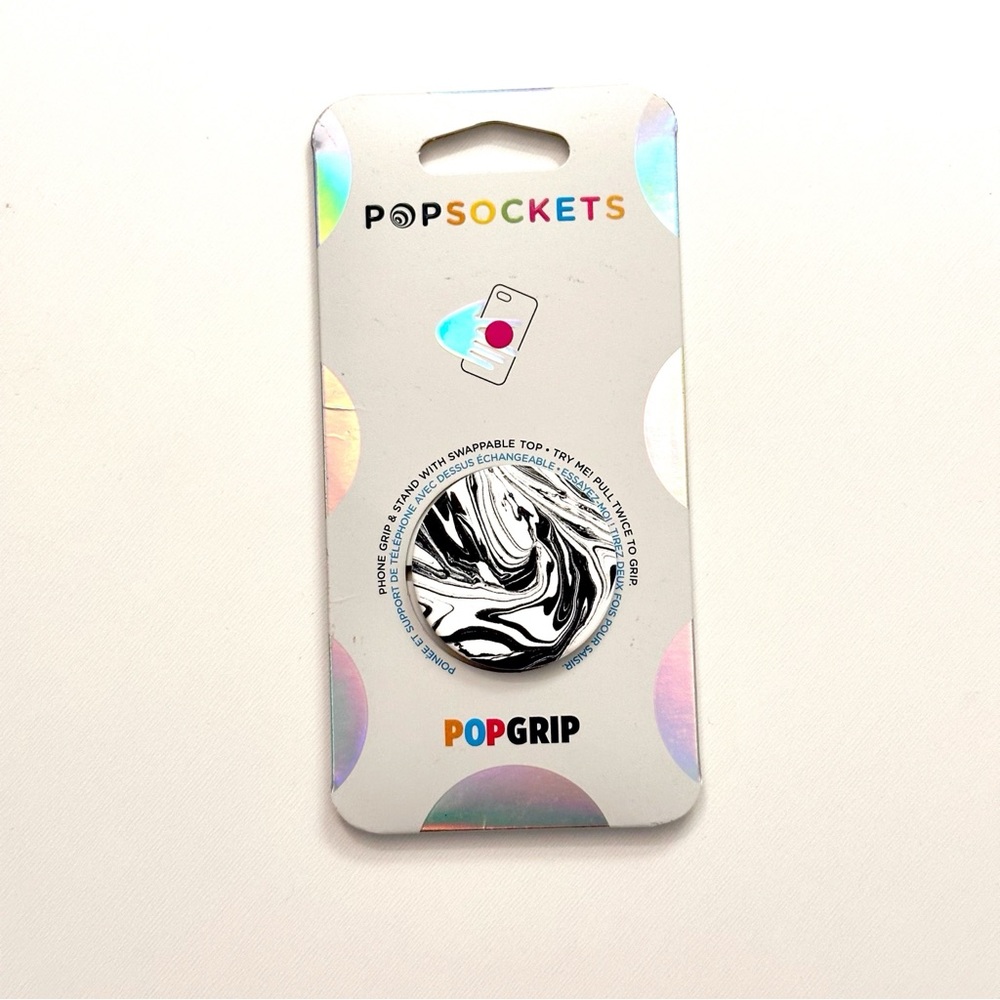 NWT PopSocket Monochrome Marble Swirl PopGrip Black and White